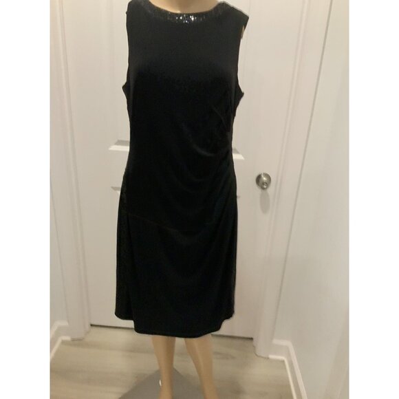 Chaps Black Dress Large Black Sleeveless Midi Sequins Wedding Formal Rouching - Picture 1 of 13